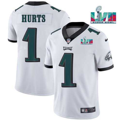 Men & Women & Youth Philadelphia Eagles #1 Jalen Hurts White Super Bowl LVII Patch Vapor Untouchable Limited Stitched Jersey